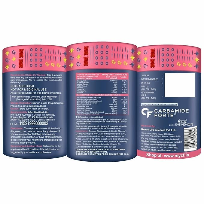 Premium Carbamide Forte Collagen Gummies for Women & Men - Hair, Skin & Nails Supplement with Biotin | Mixed Fruit Flavor | 60 Chewable Gummies for Daily Beauty Support | Perfect for Anti-Aging, Hair Growth & Skin Hydration