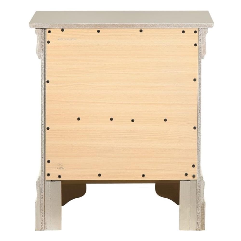 Glory Furniture Louis Phillipe 2-Drawer Nightstand in Silver Champagne - Elegant Bedside Table for Bedroom Decor & Storage