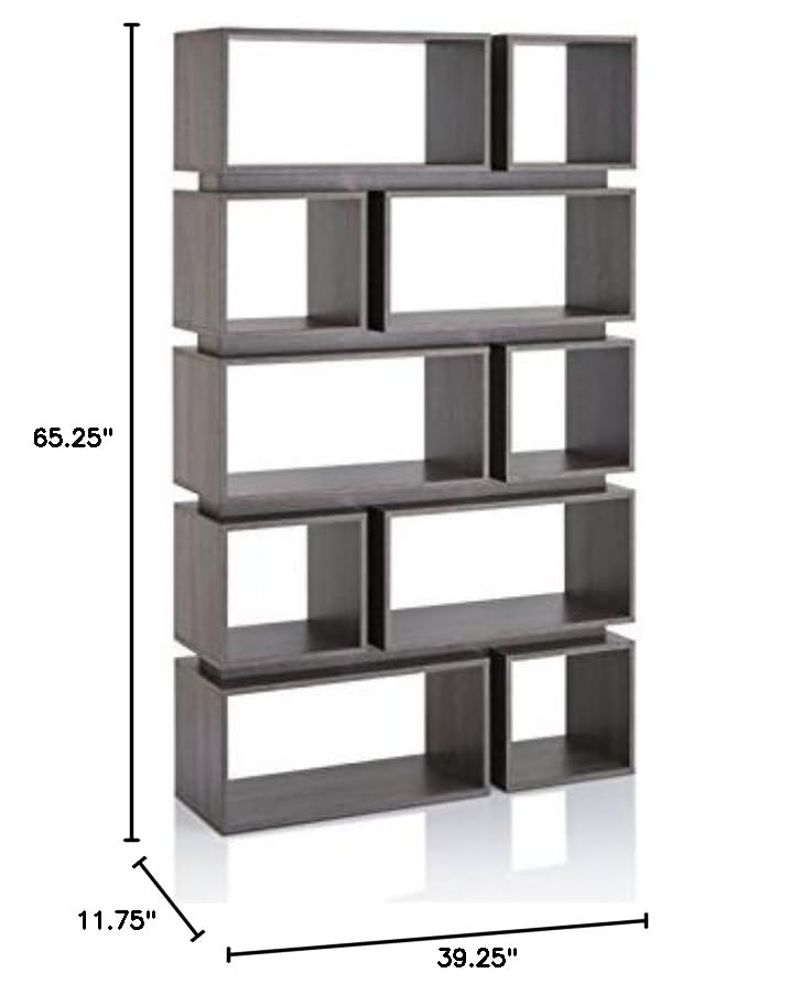 Allora Distressed Gray Bookcase - Rustic Wooden Bookshelf for Living Room, Bedroom & Office Storage
