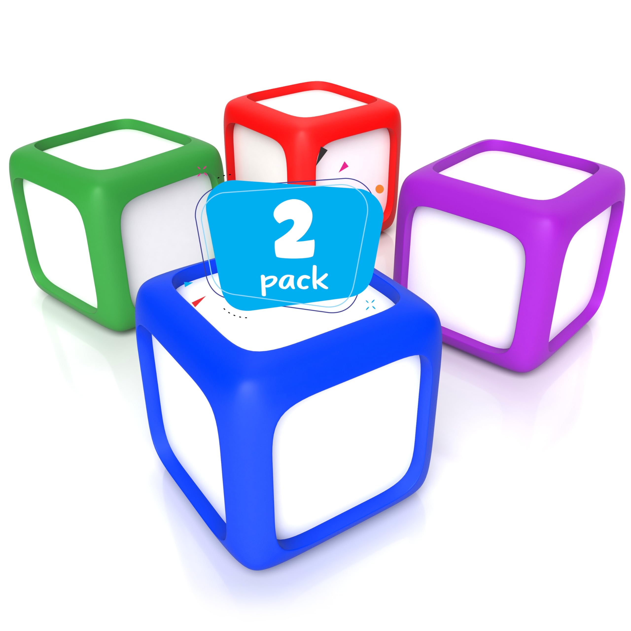 8-Piece Dry Erase Dice Set - 2x2 Inch Colorful Writable Blocks for Classroom Learning, Math Games & Educational Activities - Perfect for Kids' Letter, Number & Drawing Practice - Reusable Whiteboard Dice for Teachers & Students