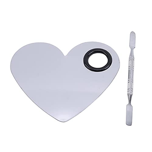 Heart-Shaped Stainless Steel Makeup Palette & Spatula for Nail Art & Blending