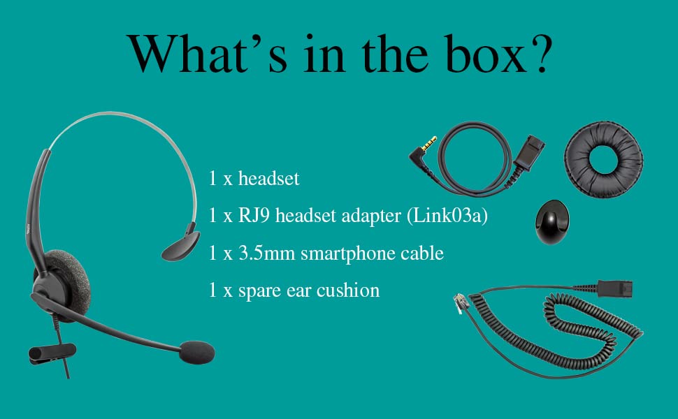 RJ9 NC Mono Office Phone Headset - Compatible with Aastra, Nortel, Digium, Polycom, ShoreTel, NEC & AltiGen Phones - Includes 3.5mm Adapter - Noise Cancelling for Clear Calls - Perfect for Home Office, Call Centers & Business Communications