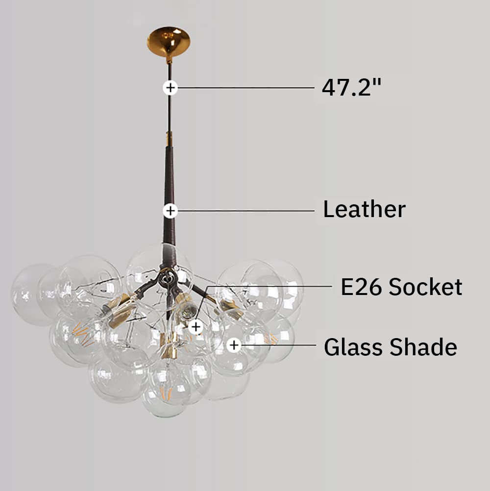 Modern Glass Globe Chandelier - Bubble Ball Pendant Light Fixture with 3 Lights for Bedroom, Living Room, Dining Room & Entrance | Elegant Ceiling Lighting for Home Decor