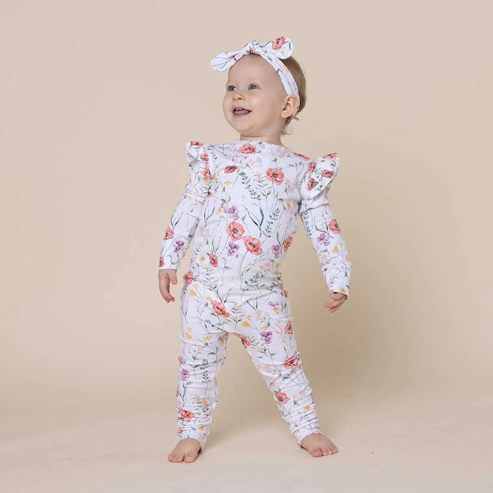 Organic Baby Growsuit - Snuggle Hunny Soft Cotton Meadow Print - Perfect for Newborns, Infants & Toddlers - Ideal for Playtime, Naptime & Everyday Comfort