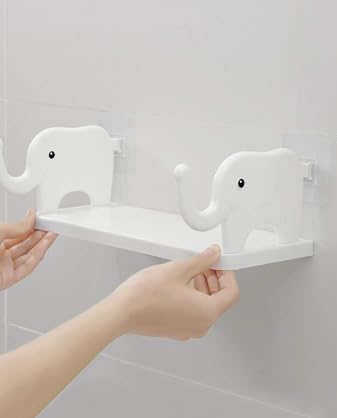 MOXSTAR Floating Shelf Wall Mounted - Self Adhesive No Drill Bathroom Storage Organizer - Sturdy Bathroom Wall Shelf for Toiletries, Cosmetics & Decor (Elephant Design) - Perfect for Small Spaces, Apartments & Modern Bathrooms