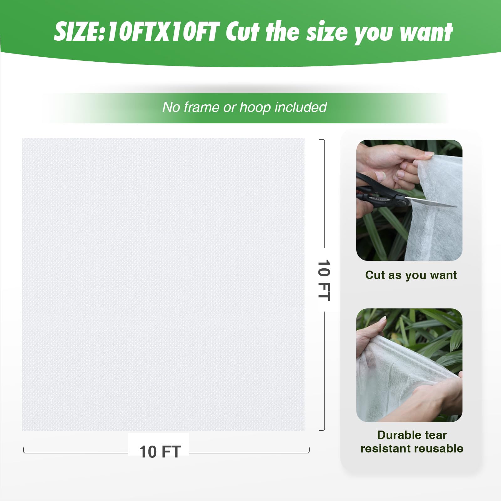 Duerer 10x10ft Plant Covers for Freeze Protection - 1.0 oz/yd² Frost Blanket for Outdoor Plants, Garden Beds & Row Covers - Winter Protection for Vegetables, Flowers & Shrubs (Ideal for Cold Weather Gardening)