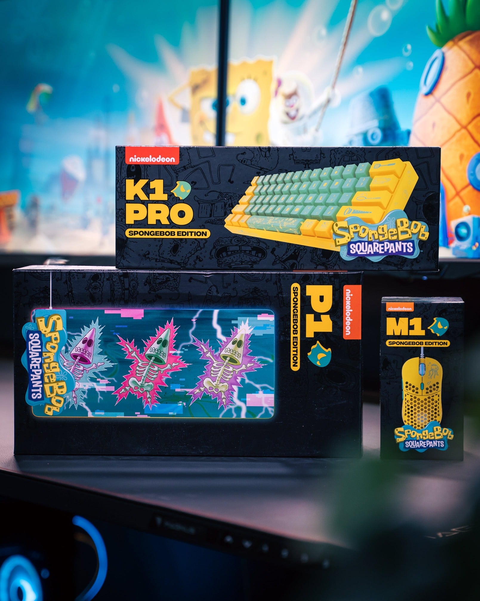 SpongeBob X Ghost K1 Pro Wireless Mechanical Gaming Keyboard - 60% Compact RGB Backlit Bluetooth 5.1 Hot-Swappable for PC/Mac - Perfect for Gaming, Office Work & Typing Enthusiasts