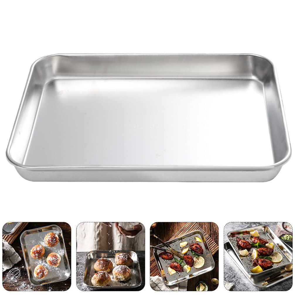 DOITOOL Stainless Steel Baking Sheet Pan - 12x16 Inch Rectangular Cookie Tray for Toaster Oven, Fruitcake, Cookies | Durable Metal Bakeware for Kitchen Cooking, Baking & Serving | Perfect for Parties, Tea Time & Holiday Desserts