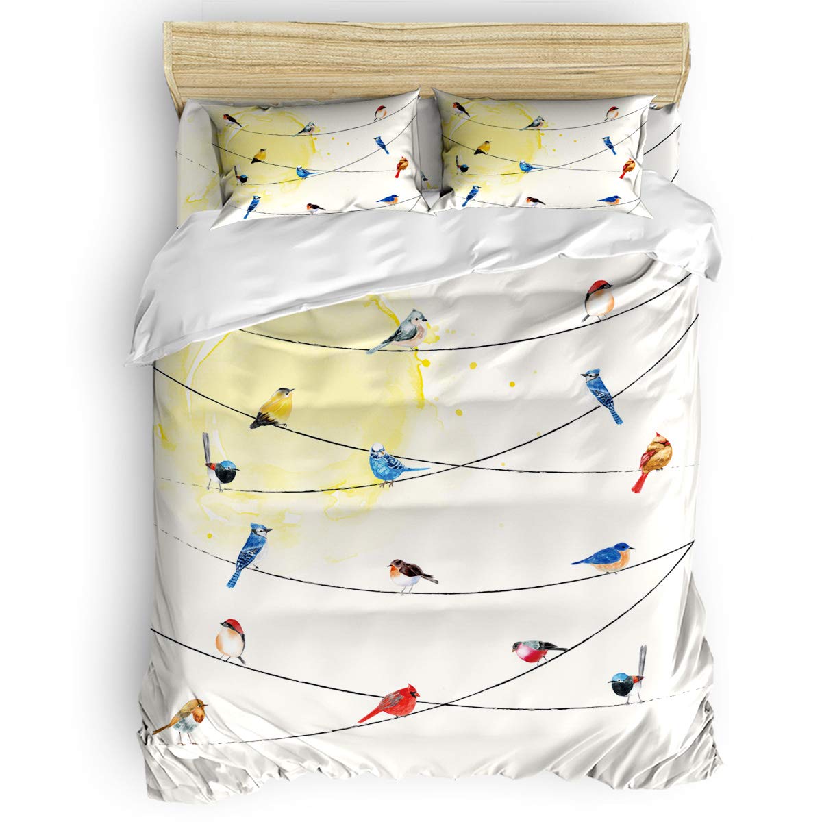 4-Piece Full Size Duvet Cover Set (86x86 Inch) - Breathable Bird Design with Zipper Closure | Ultra Soft, Easy Care Bedding for Cozy Bedrooms & Guest Rooms