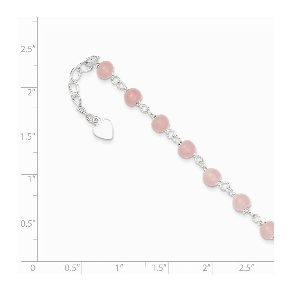 925 Sterling Silver Pink Glass Bead Heart Anklet Bracelet - 9 Inch Adjustable Ankle Chain for Women, Gift for Her - Perfect for Beach, Summer Outfits & Boho Fashion