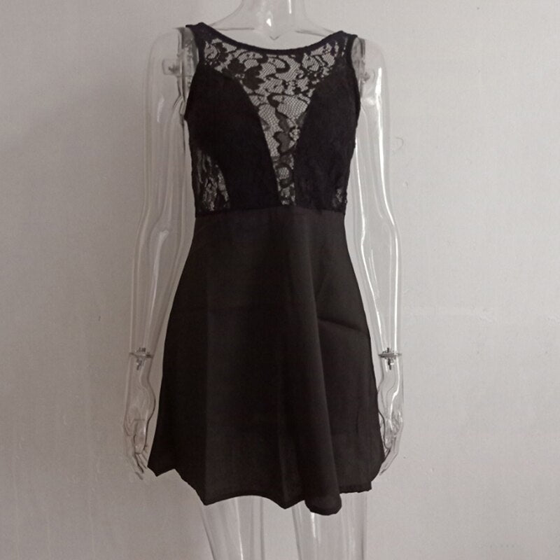 Sexy Lace Hollow Out Mesh Dress for Women - Elegant Patchwork Party & Evening Cocktail Dress for Date Night & Special Occasions