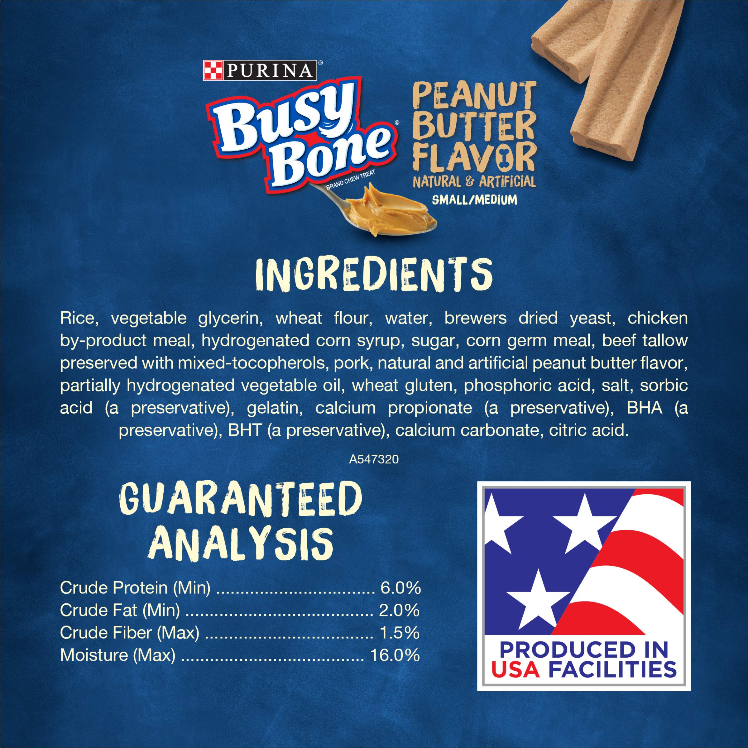 Purina Busy Bone Long Lasting Dog Chews for Small & Medium Breeds - Peanut Butter Flavor, Made in USA (Pack of 4, 6 ct. Pouches) | Dental Health Treats for Adult Dogs, Perfect for Training, Anxiety Relief & Teething Puppies - Great for Crate Training, Travel & Chewing Needs