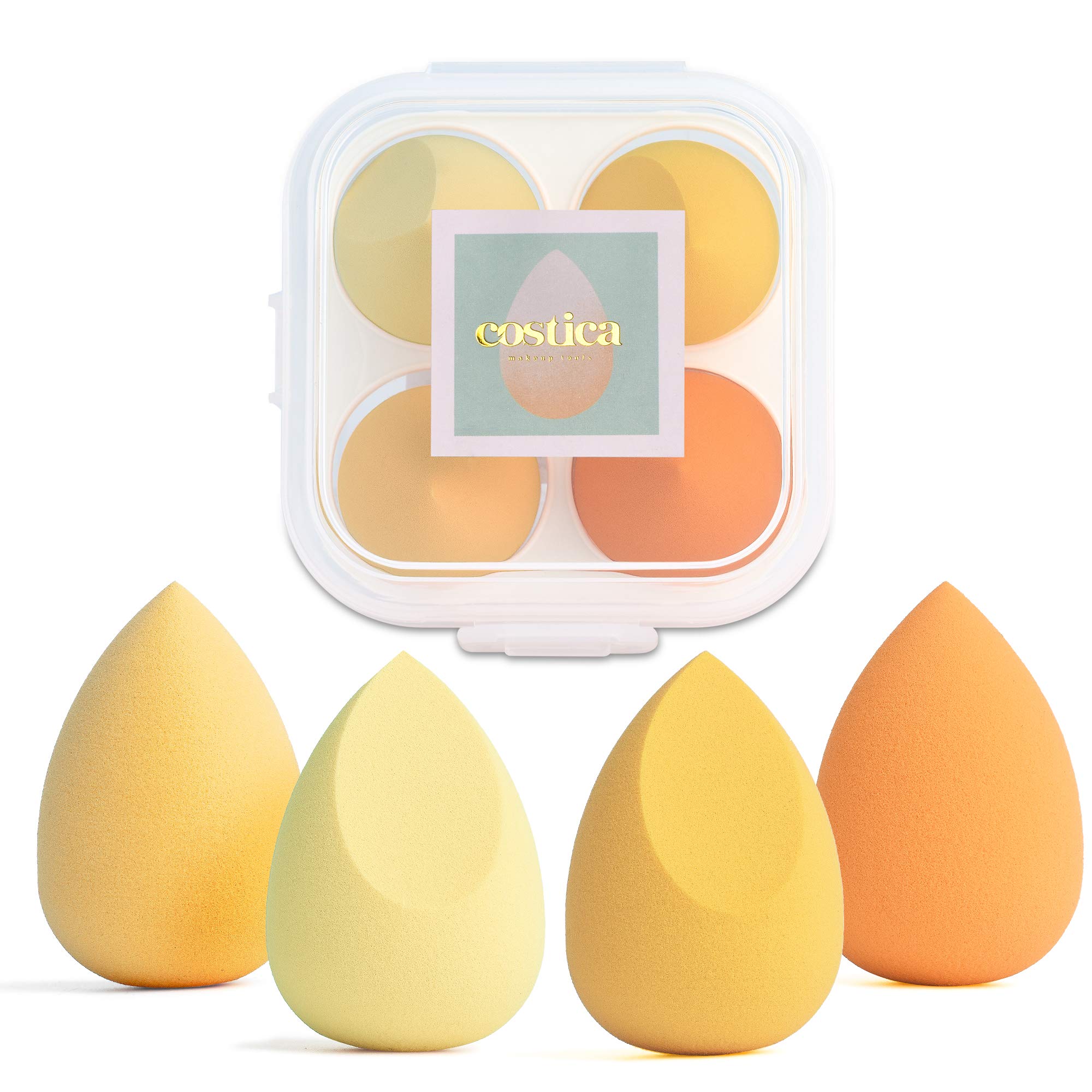 COSTICA Makeup Sponge Set - 4 Pack Blender Beauty Sponges for Flawless Liquid Foundation Application | Soft, Multi-Colored Mango Series | Perfect for Professional Makeup & Everyday Cosmetics