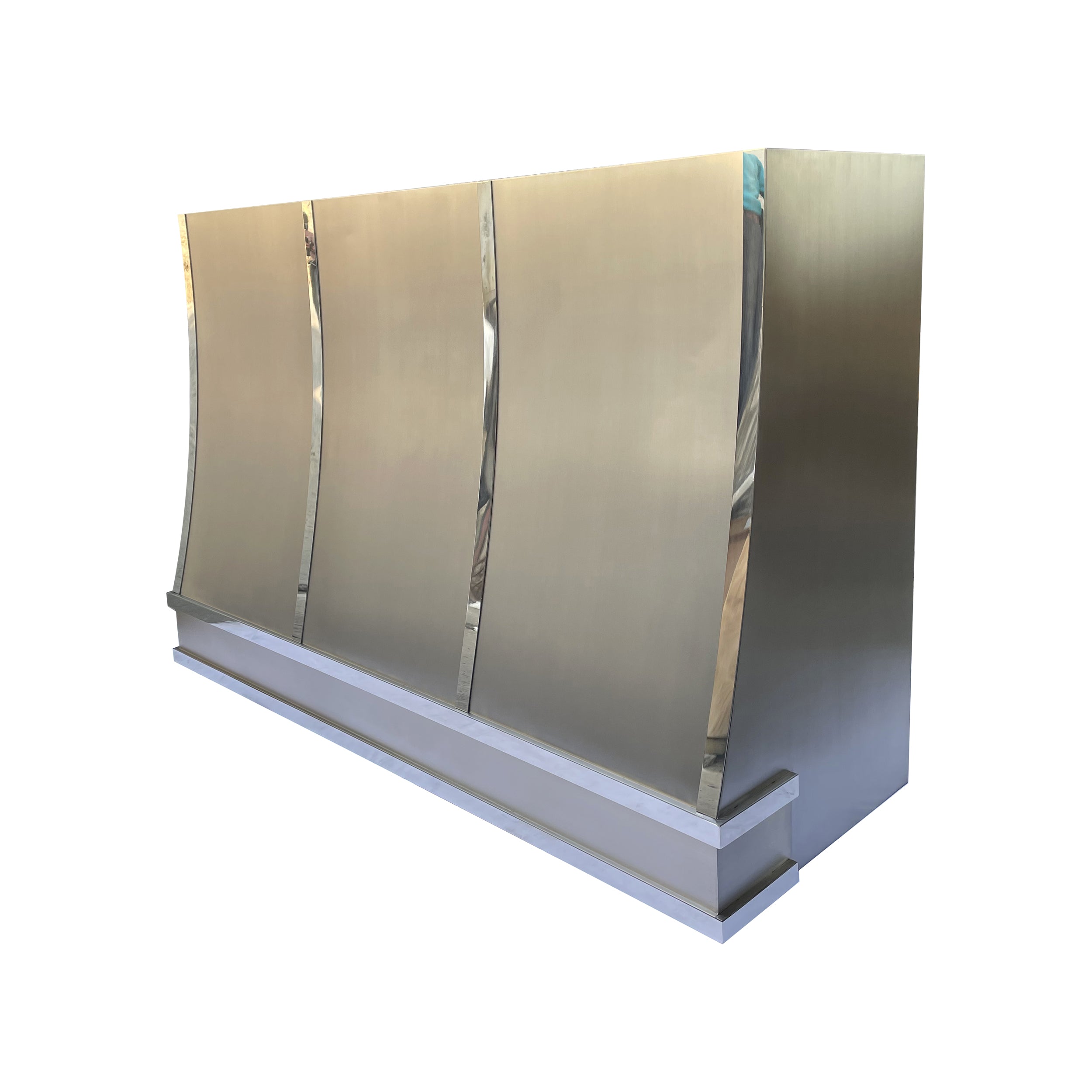 Premium RHM Custom Stainless Steel Slope Range Hood with Mirror Accents - Model H8 MA for Bruce - Modern Kitchen Ventilation for Smoke & Odor Removal