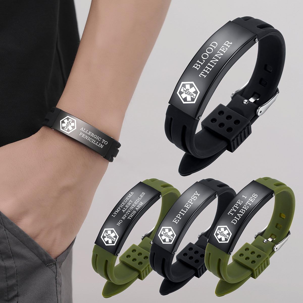 Adjustable Medical Alert Bracelet for Men & Women - 8.5 Inch Sport Silicone ID Bracelet with Free Engraving - Emergency Medical Information for Seniors, Diabetics & Allergy Sufferers - Perfect for Running, Travel & Daily Wear