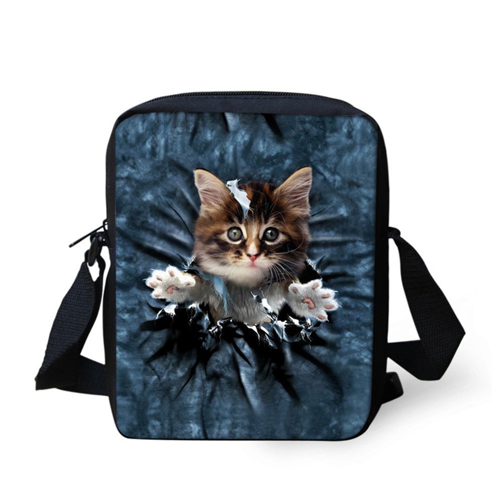 Stylish Denim Crossbody Shoulder Bag for Kids - Cute Cat Animal Print Purse for Girls & Boys | Perfect for School, Travel & Everyday Use