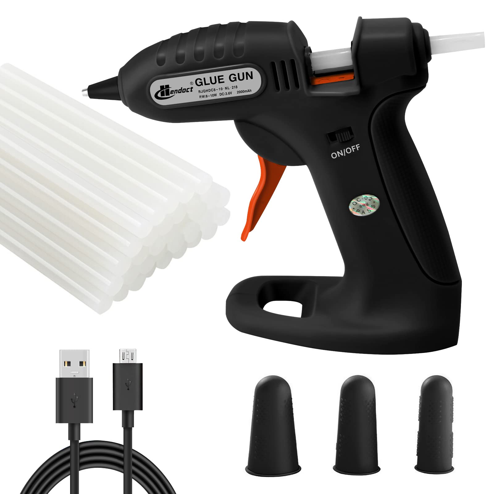 Hendoct Cordless Glue Gun - USB Rechargeable Fast Heating Mini Hot Glue Gun Kit with 30 Glue Sticks & 3 Finger Protectors for DIY Crafts, Home Decor, School Projects & Holiday Decoration
