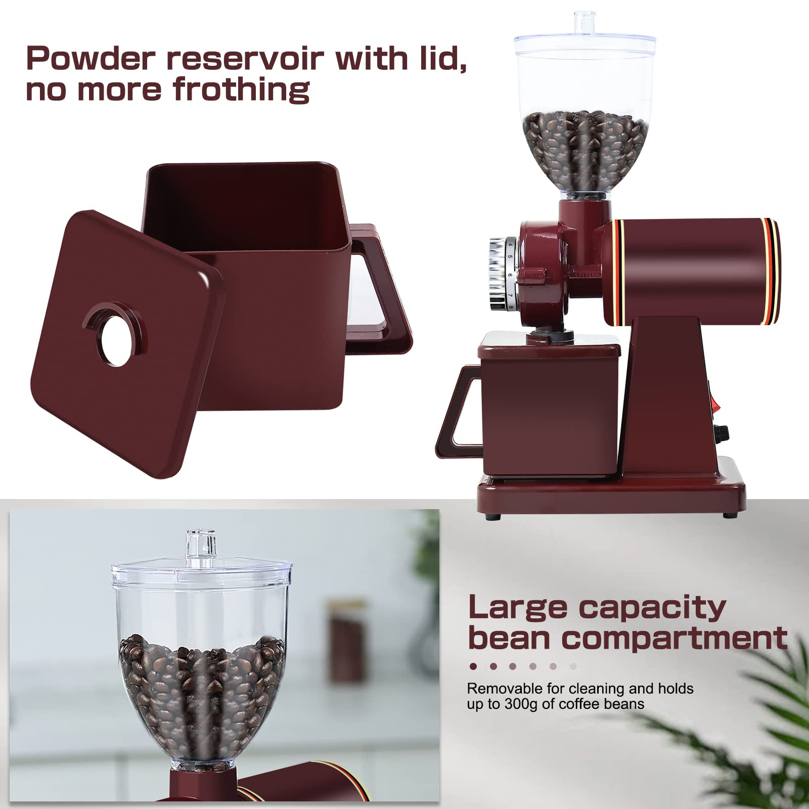 YaeMarine Electric Coffee Grinder - Adjustable Bean Grinder for Home & Cafe Use