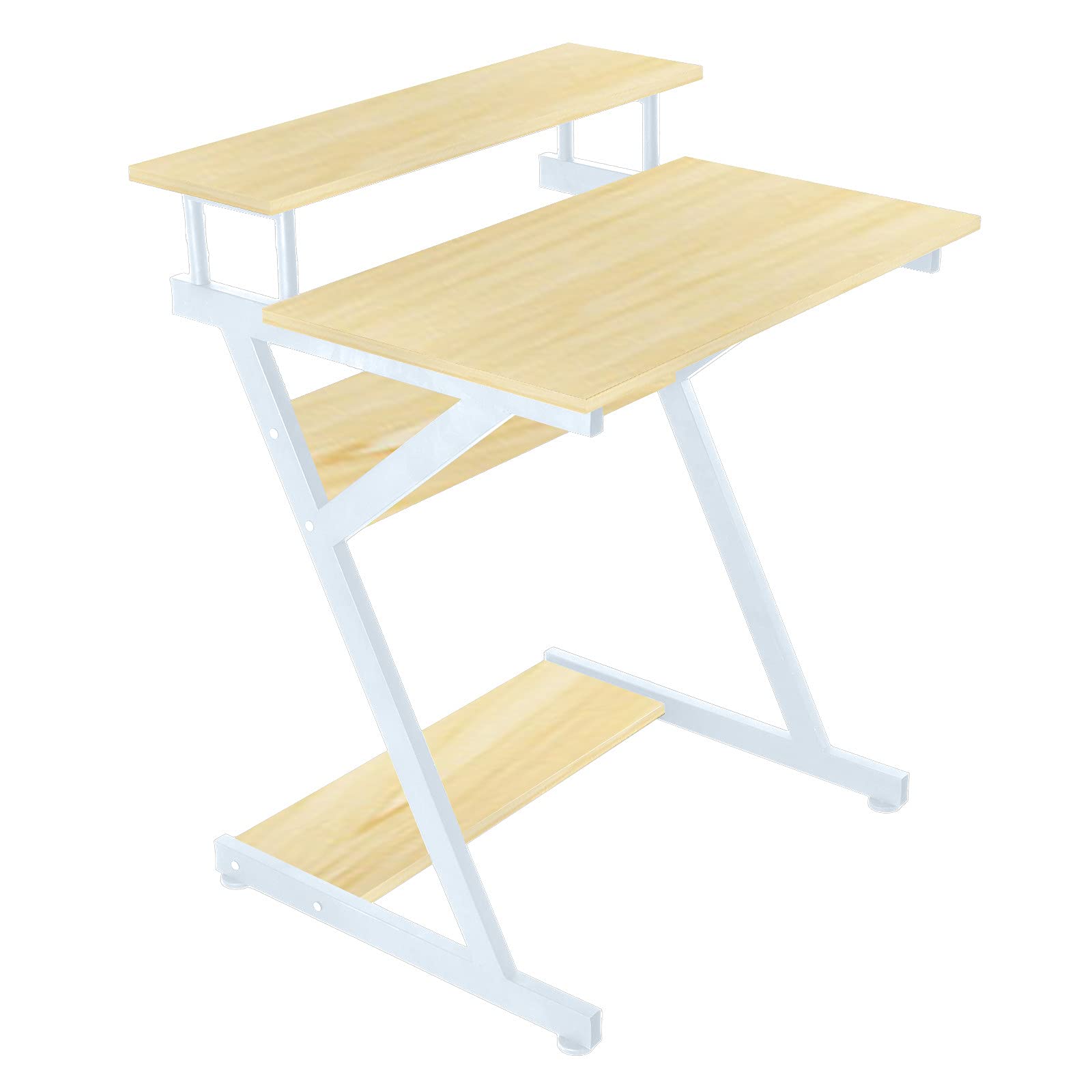 Z-Shaped Computer Desk with Monitor Shelf & Storage - Compact Home Office Desk for Small Spaces, Study & Writing Table (Beige, 902) - Perfect for Gaming, Remote Work & Dorm Rooms