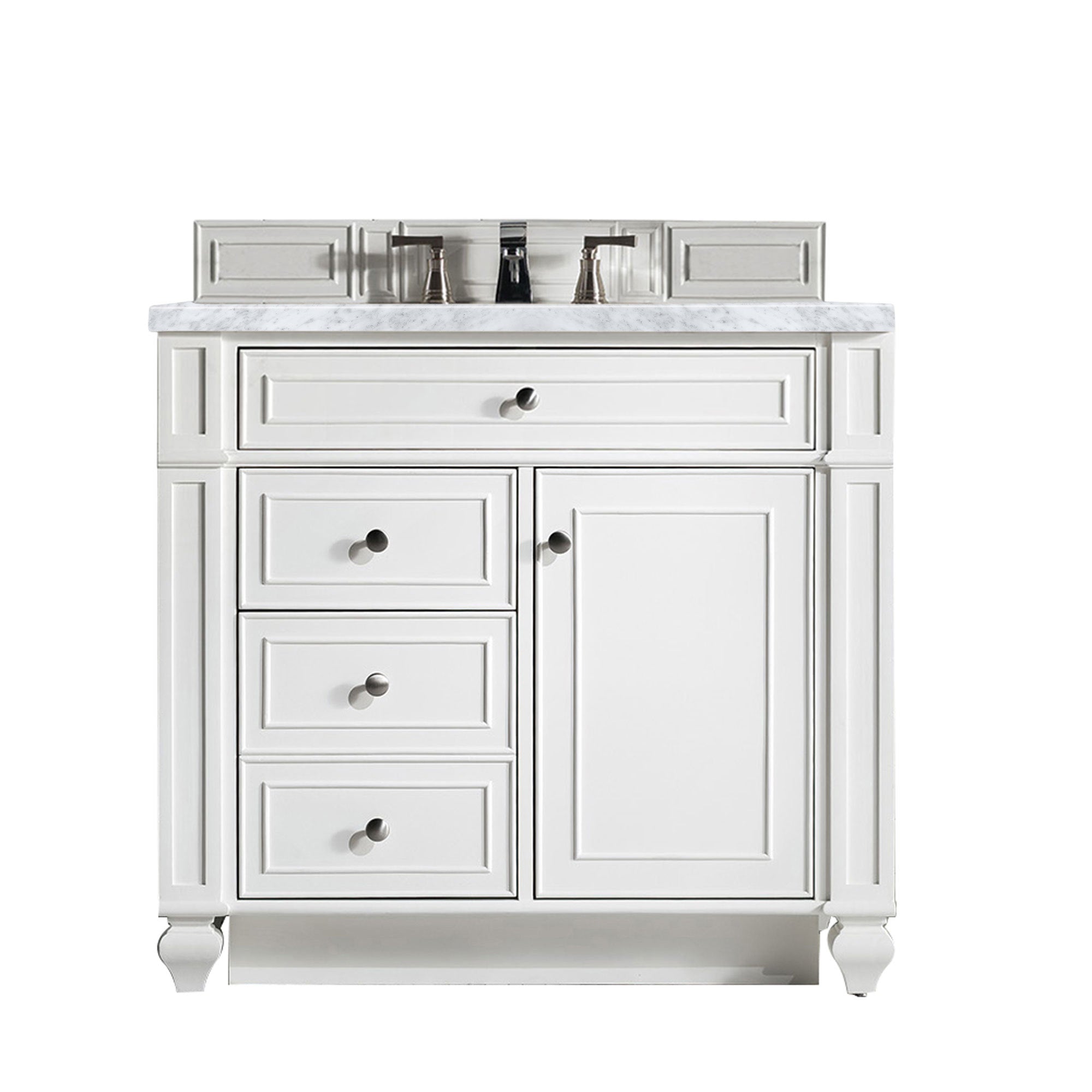 Bristol 36 Inch Single Bathroom Vanity Set with 3CM Carrara Marble Top in Bright White - Perfect for Modern Master Bathrooms & Powder Rooms
