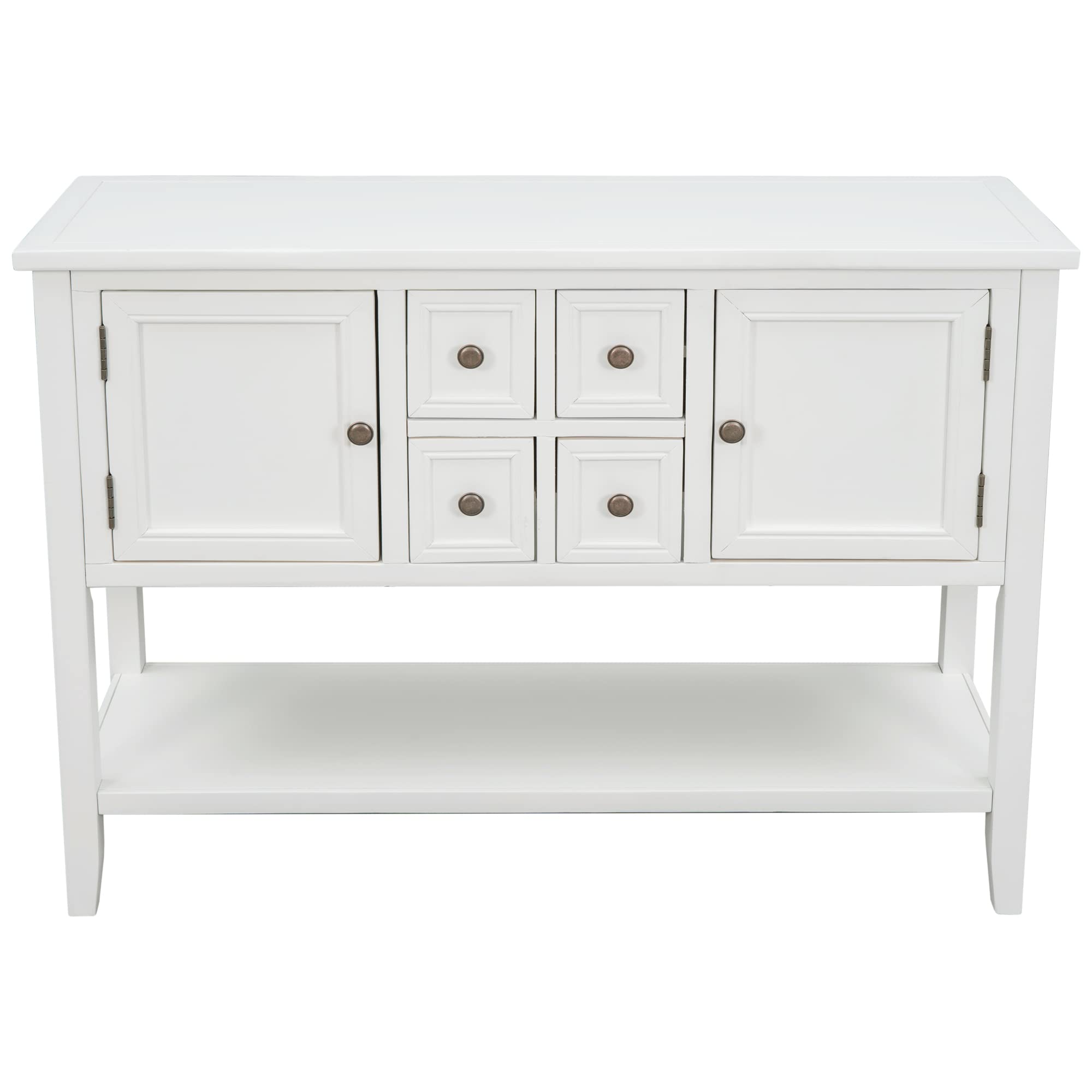 46 Inch Solid Wood Console Table with 4 Drawers & 2 Doors - Buffet Sideboard Sofa Table with Bottom Display Shelf for Living Room, Kitchen, Dining Room, Entryway & Hallway - Perfect for Home Storage & Display Decor