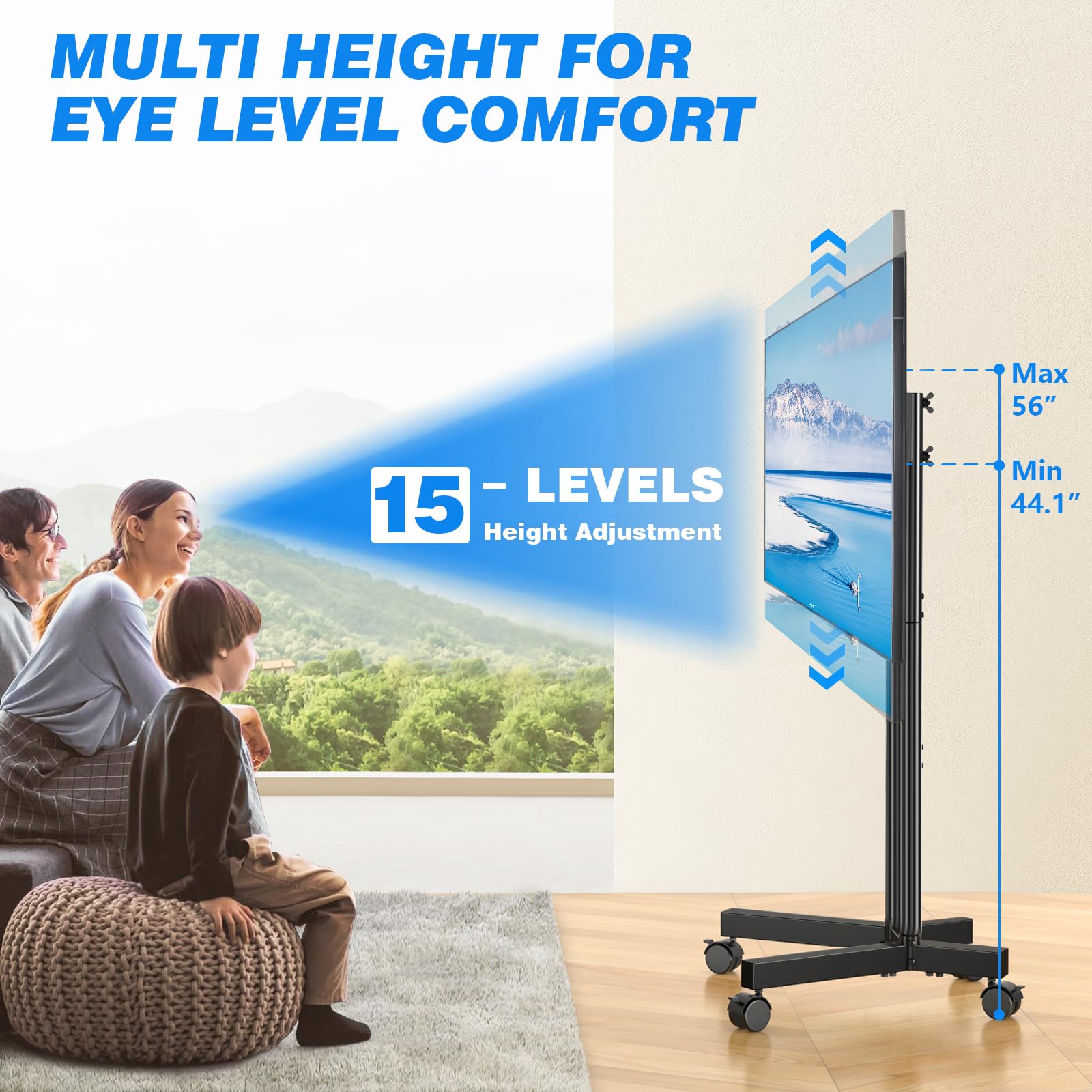 Upgraded Rolling TV Stand for 32-70 Inch TVs - Heavy Duty Mobile TV Cart with Smooth Wheels (Supports 88lbs) - Height Adjustable TV Mount Stand for Living Room, Bedroom & Office - Perfect for Home Entertainment & Space-Saving Solutions