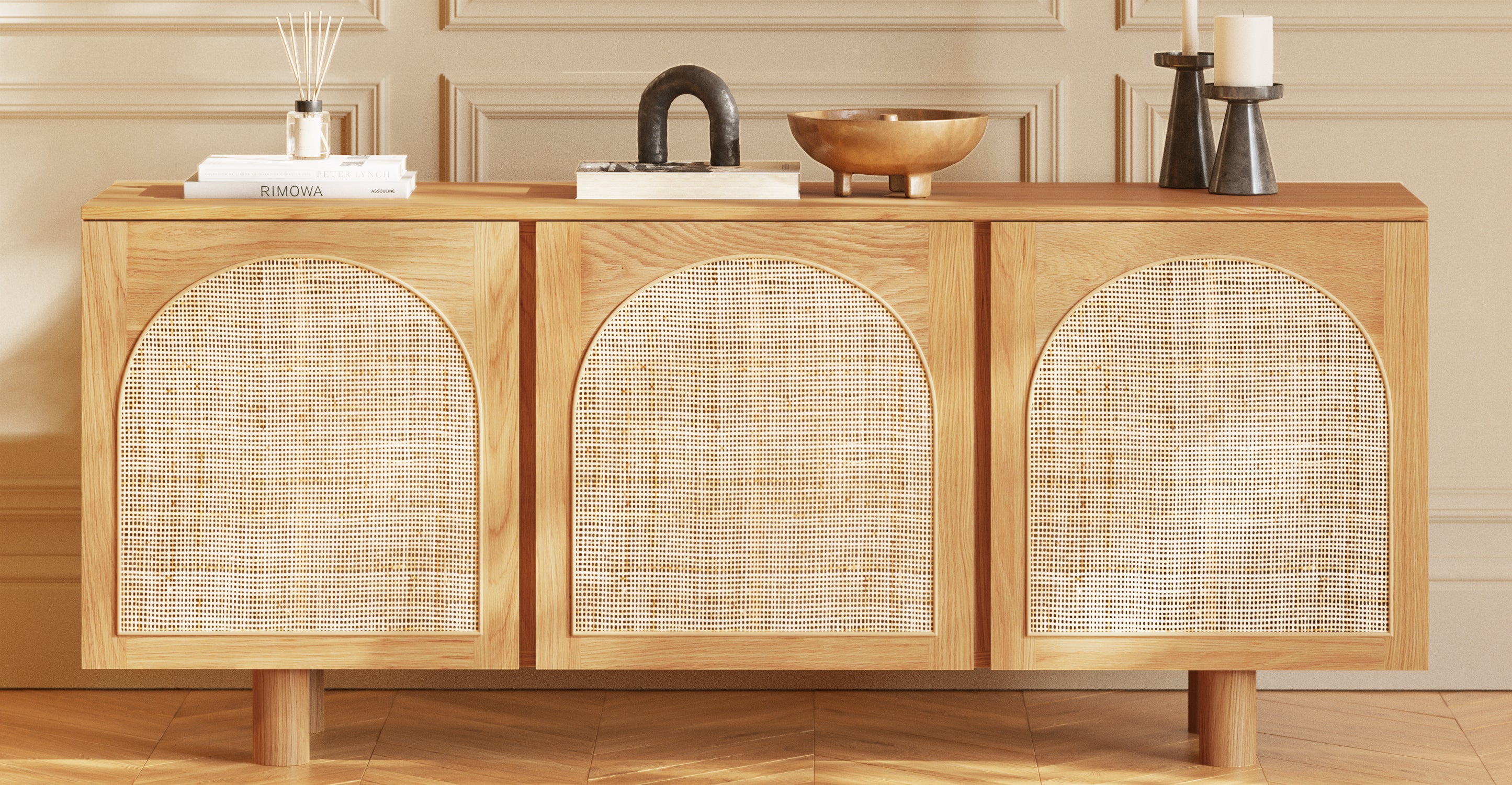 Modern Archi Sideboard - Mid-Century Style Buffet Cabinet with 2 Doors & 4 Drawers - Perfect for Dining Room Storage & Living Room Organization
