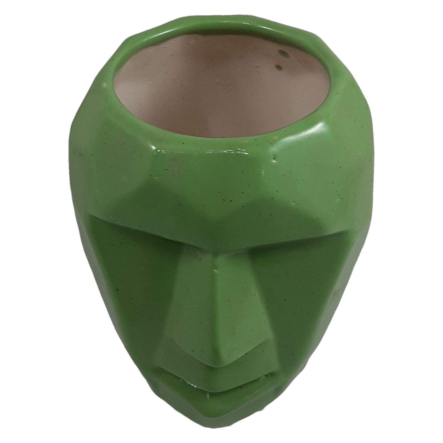 Handmade Ceramic Man Shape Flower Vase Planter - Khurja Pottery Home Decor (Green, 6.5