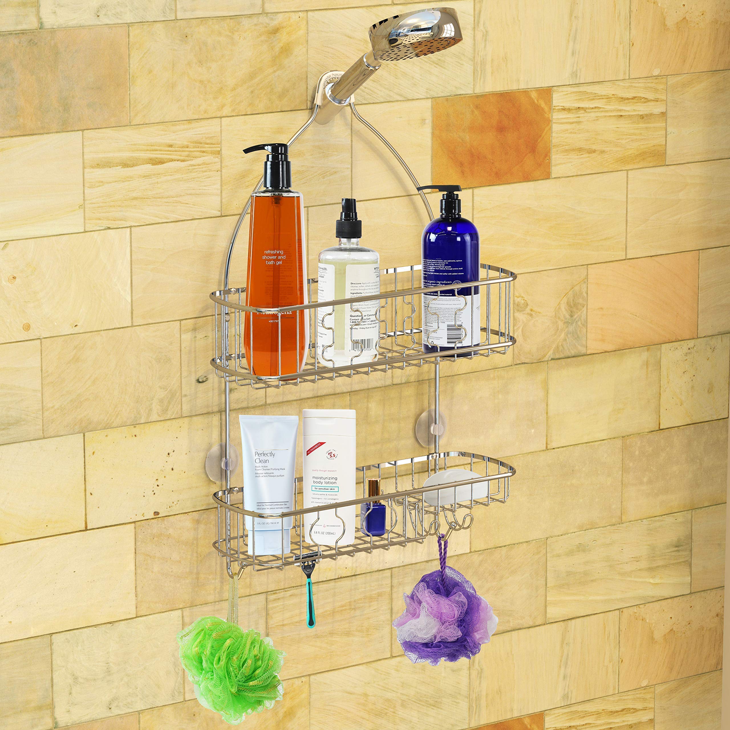 Large Hanging Shower Caddy with Adhesive Corner Shelf - Rustproof Bathroom Organizer for Shampoo, Soap & Beauty Products | Perfect for Small Showers & Bath Spaces