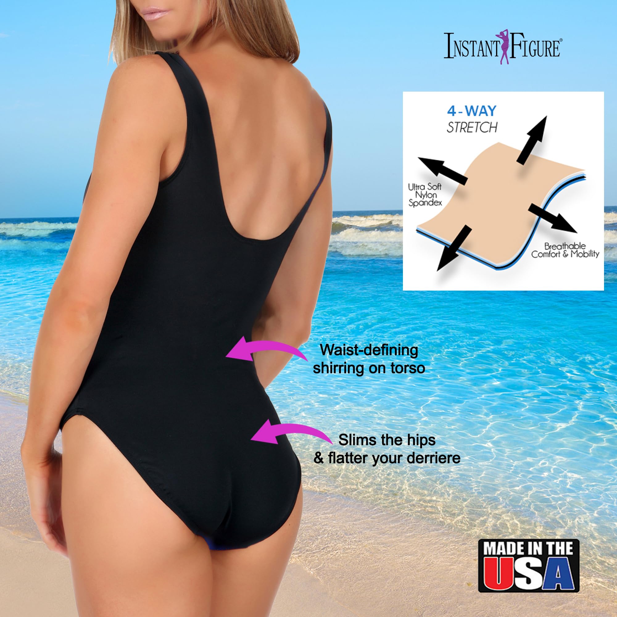 USA-Made Women's Shapewear Swimsuit - High Compression One-Piece with Tummy Control | Slimming Bathing Suit for Beach, Pool & Summer Vacations