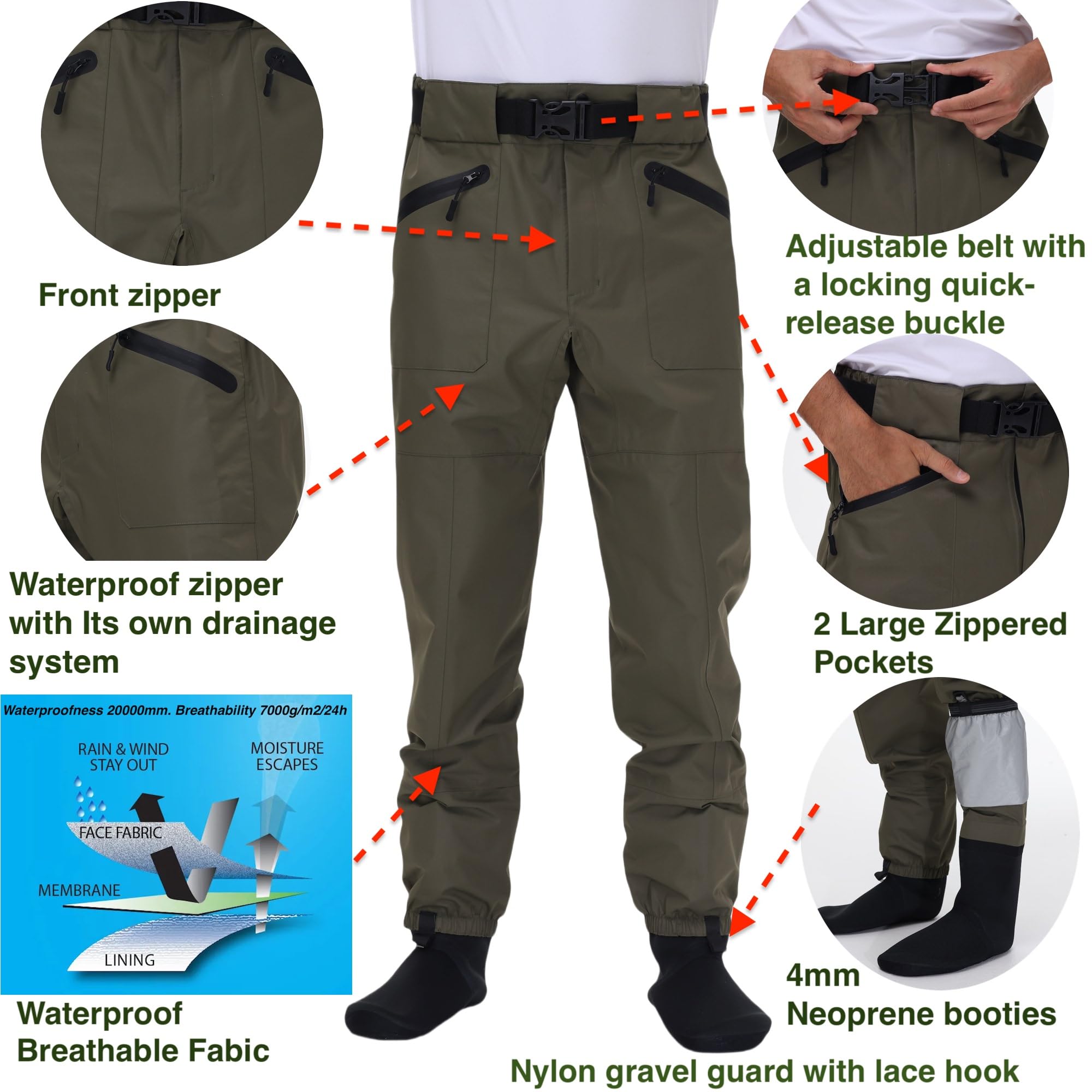 **Men's & Women's Fishing Waders – Neoprene Stocking Foot Wading Pants with Pockets – Ideal for Fly Fishing, Trout Fishing & Outdoor Water Activities**