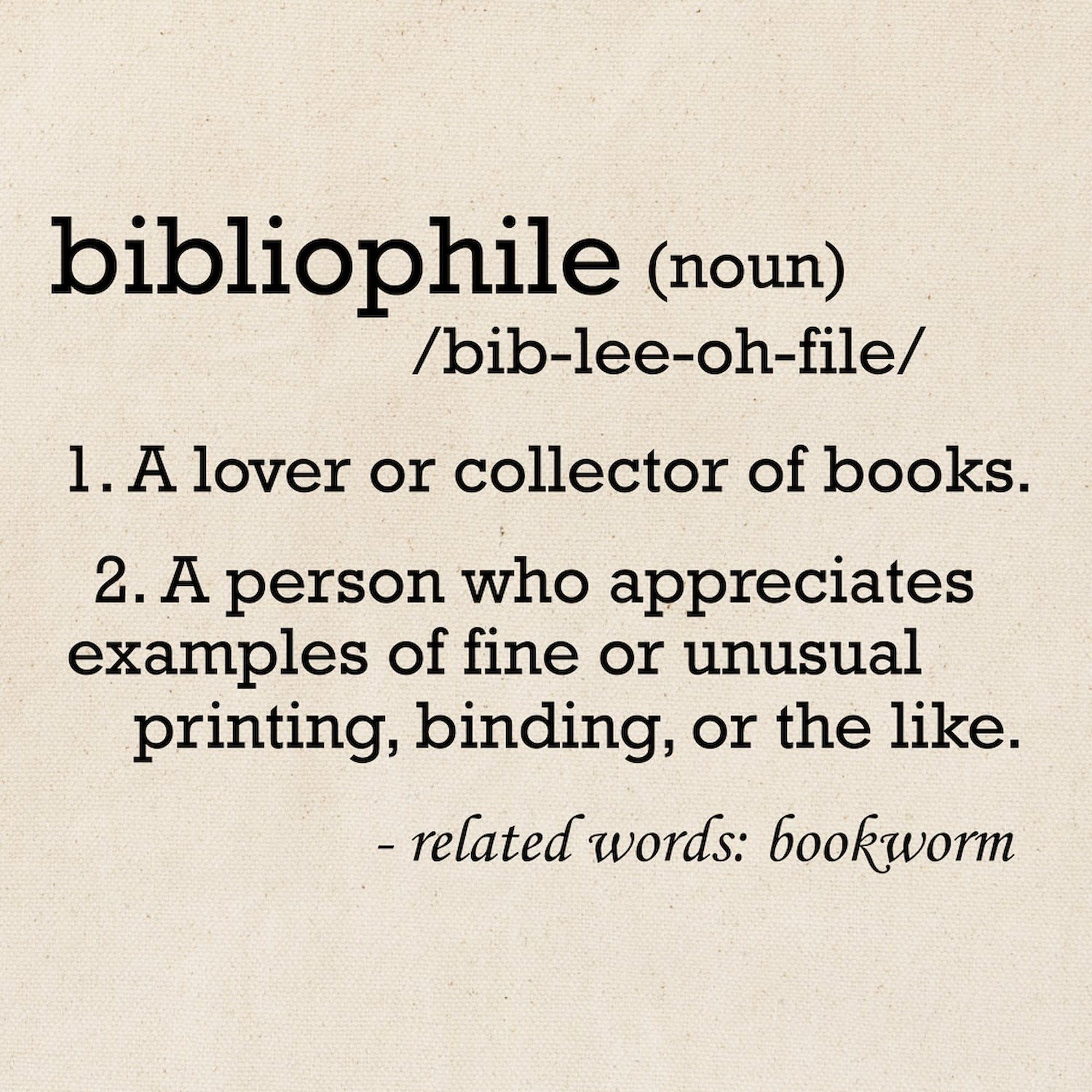 Bibliophile Definition Tote Bag - Natural Canvas Reusable Shopping Bag for Book Lovers - Perfect for Library Visits, Bookstore Trips & Eco-Friendly Grocery Shopping