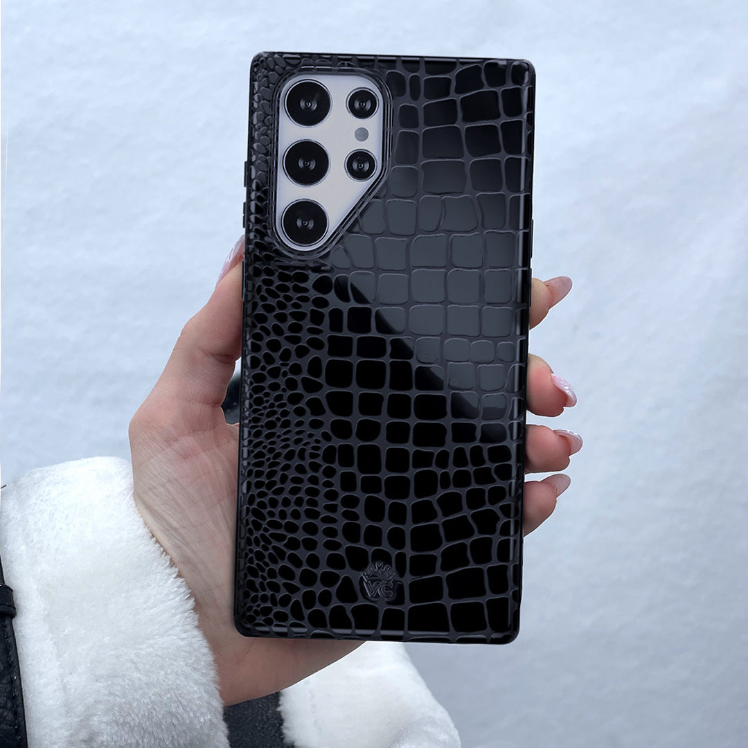 Samsung Galaxy Phone Case - Durable Black Crocodile Pattern Cover for Samsung S21/S20/S10/Note 20 - Stylish & Protective Phone Case for Everyday Use, Work & Travel