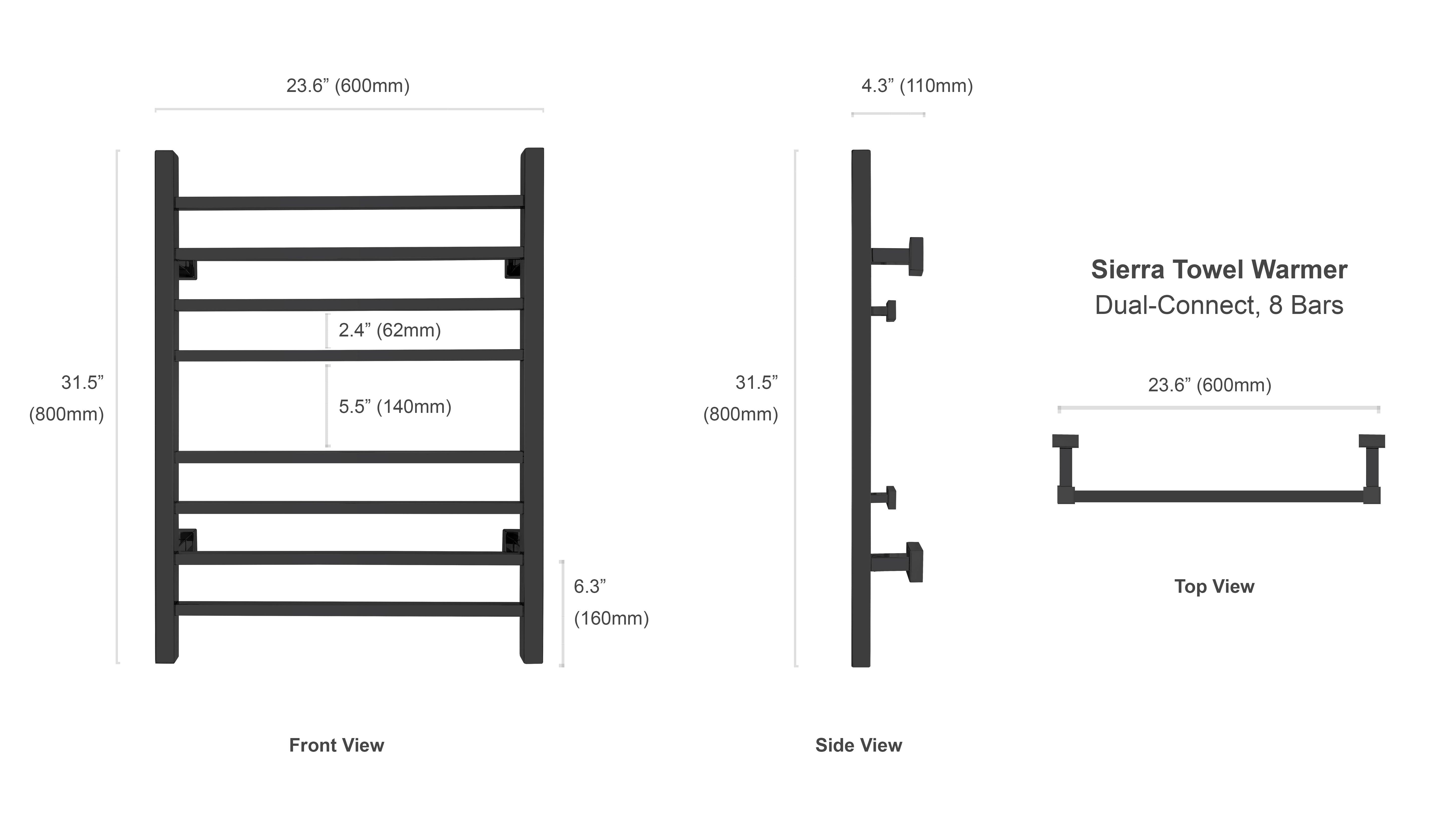 WarmlyYours Sierra Dual Connect Hardwired & Plug-In Towel Warmer 24