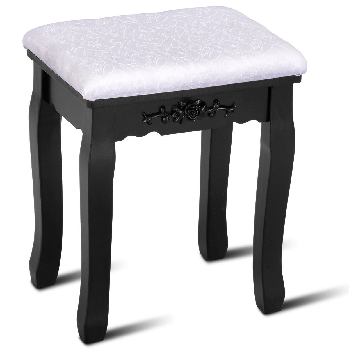 Black Wooden Bathroom Vanity Set with Mirror & Stool - Modern Makeup Dressing Table for Bedroom, Bathroom Decor - Perfect for Daily Beauty Routine & Home Organization
