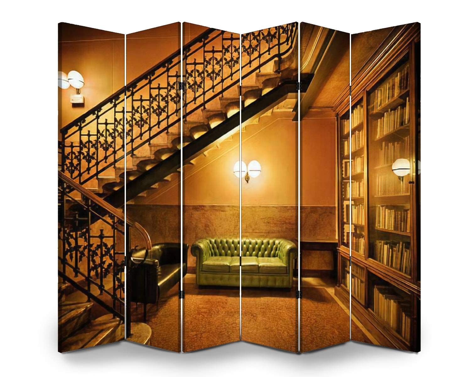 APED DECOR 6-Panel Wooden Room Divider - Folding Privacy Screen with Canvas Panels for Bedroom, Office & Living Room | Dual-Sided Wall Partition & Indoor Display Shelf | Perfect for Creating Private Spaces, Home Decor & Room Separation