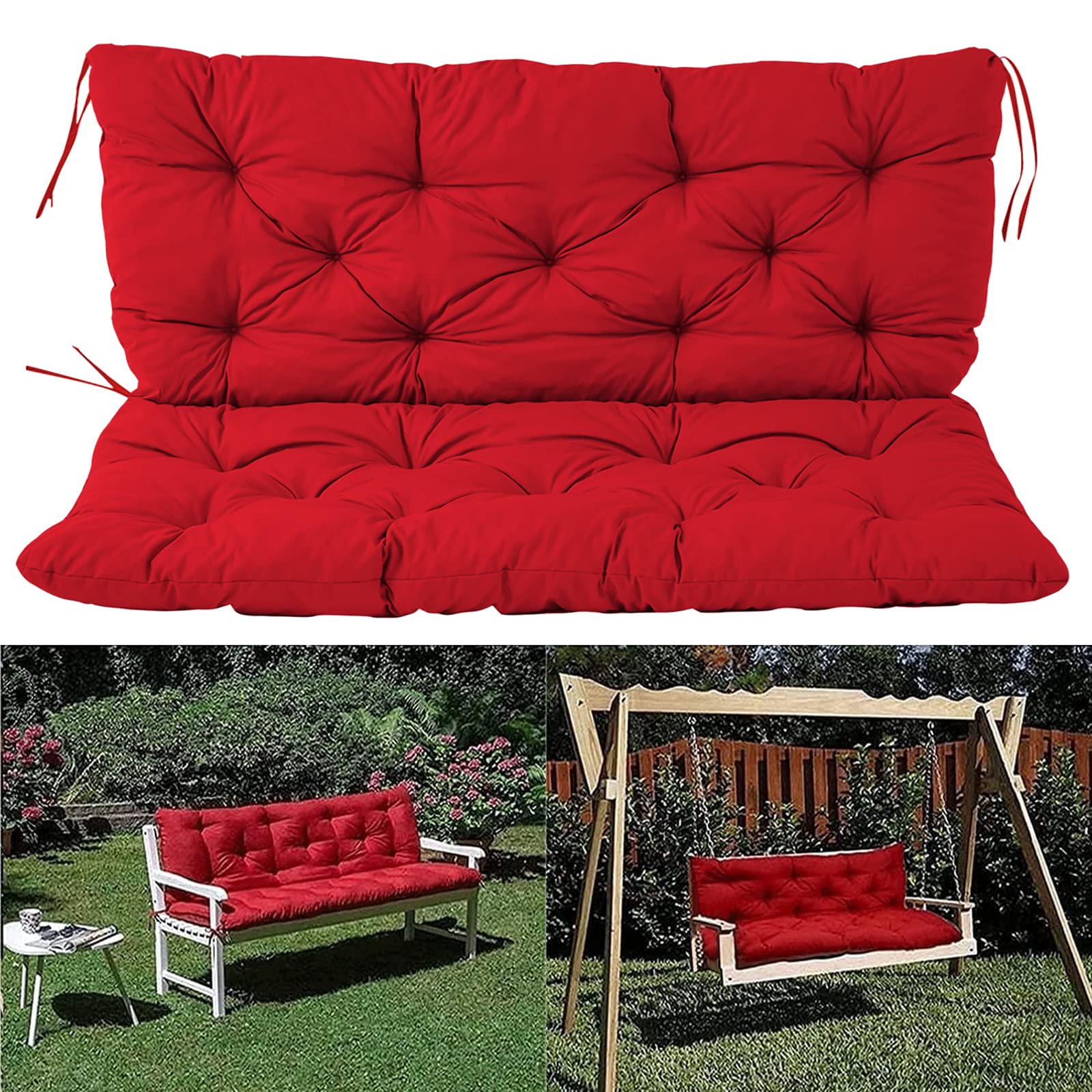 Premium 3-Seater Outdoor Swing Cushions with Backrest - Waterproof Replacement Cushion for Patio Loveseat/Settee (59