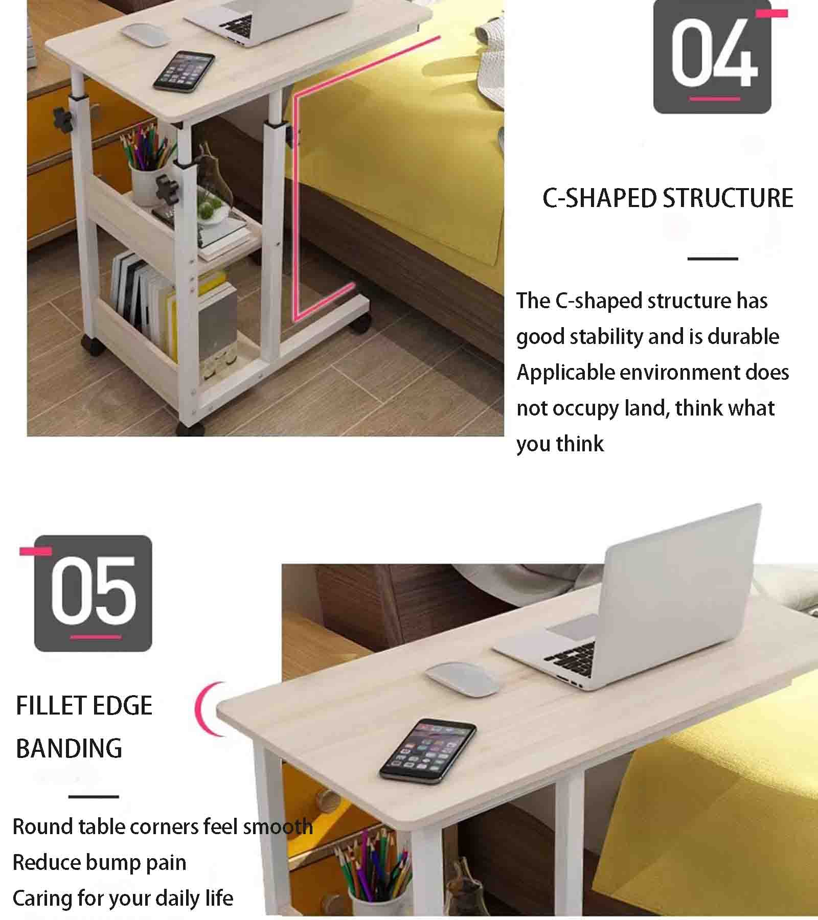 Adjustable Overbed Table with Wheels - Portable Mobile Bedside Table, Manual Height Lift Desk for Keyboard, Laptop & Meals - Ideal for Hospital, Medical & Home Use