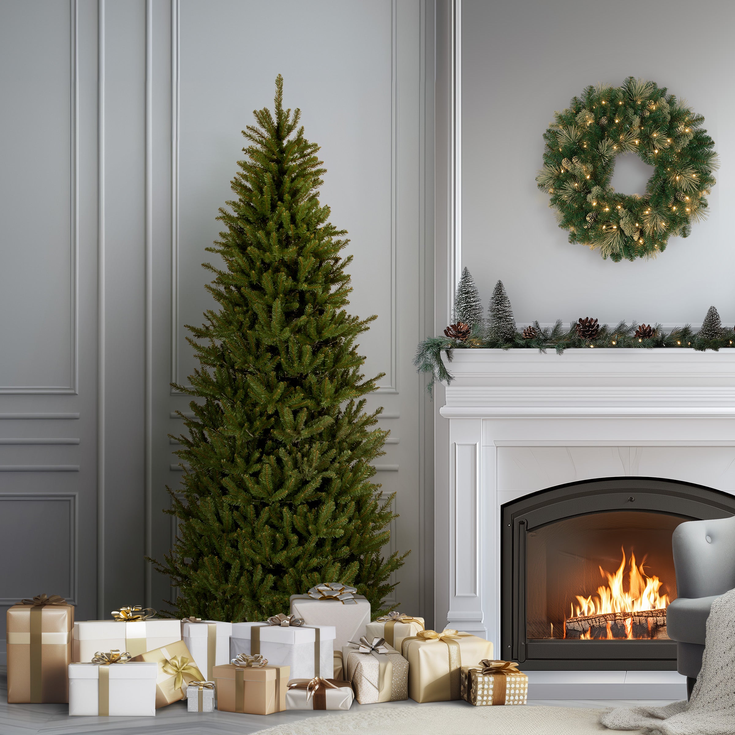 6.5 ft. Natural Fraser Fir Slim Christmas Tree - Premium Artificial Holiday Decor for Home, Office & Party Decorations
