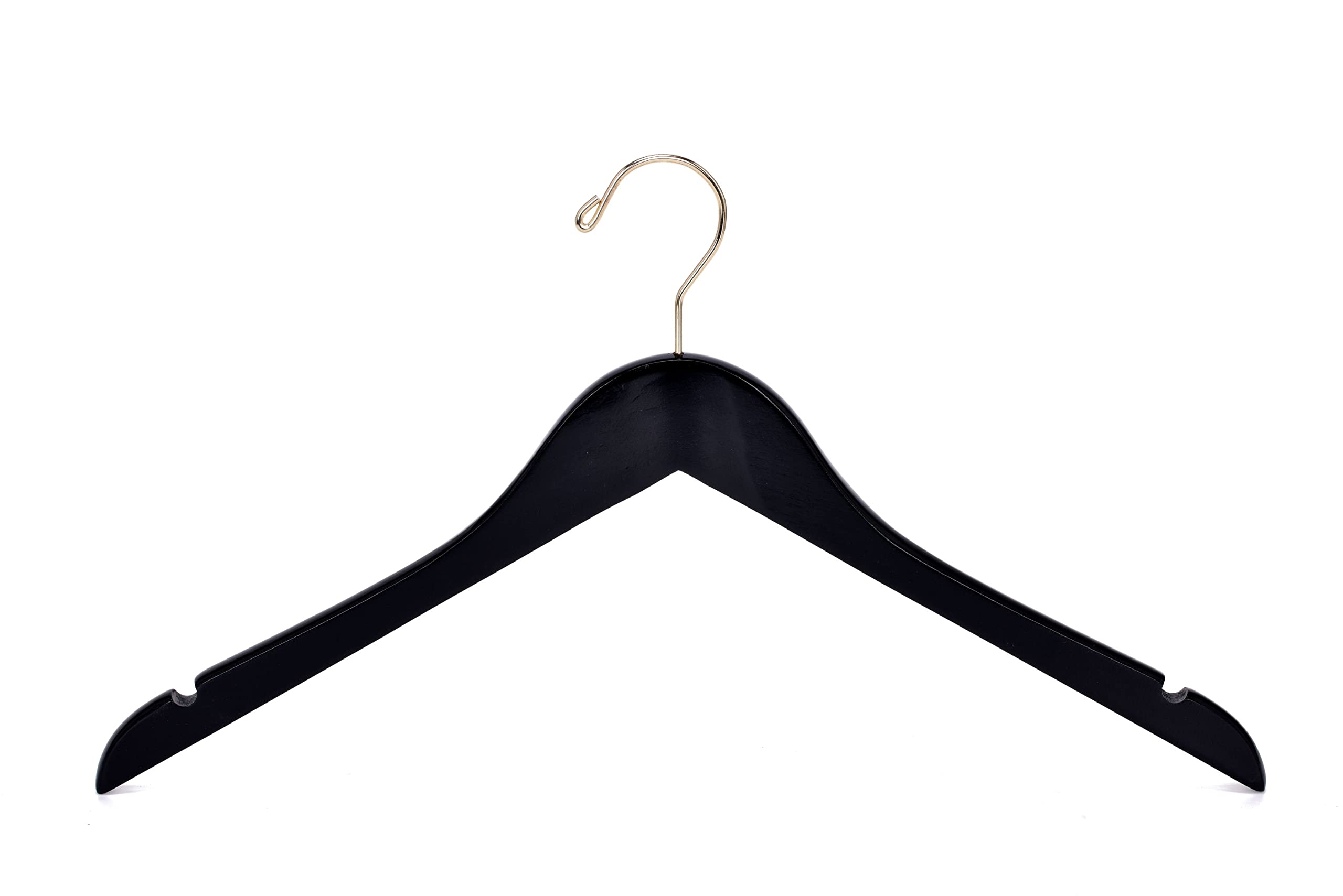 Premium Black Semi-Curved Wooden Suit Hangers - 20-Pack Smooth Finish Solid Wood Coat Hangers with Swivel Hook for Jackets, Pants & Dresses - Durable Closet Organizer for Wardrobe & Travel (Black & Gold, 20 Count) - Perfect for Home, Office & Luxury Hotels
