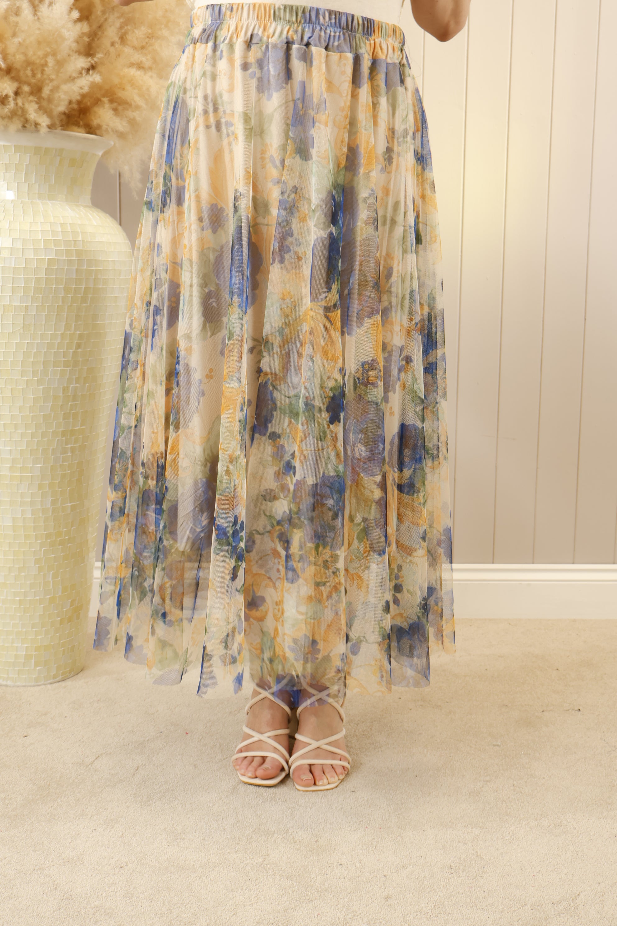 Elegant Blue Floral Tulle Skirt for Women - Perfect for Weddings, Parties & Photo Shoots