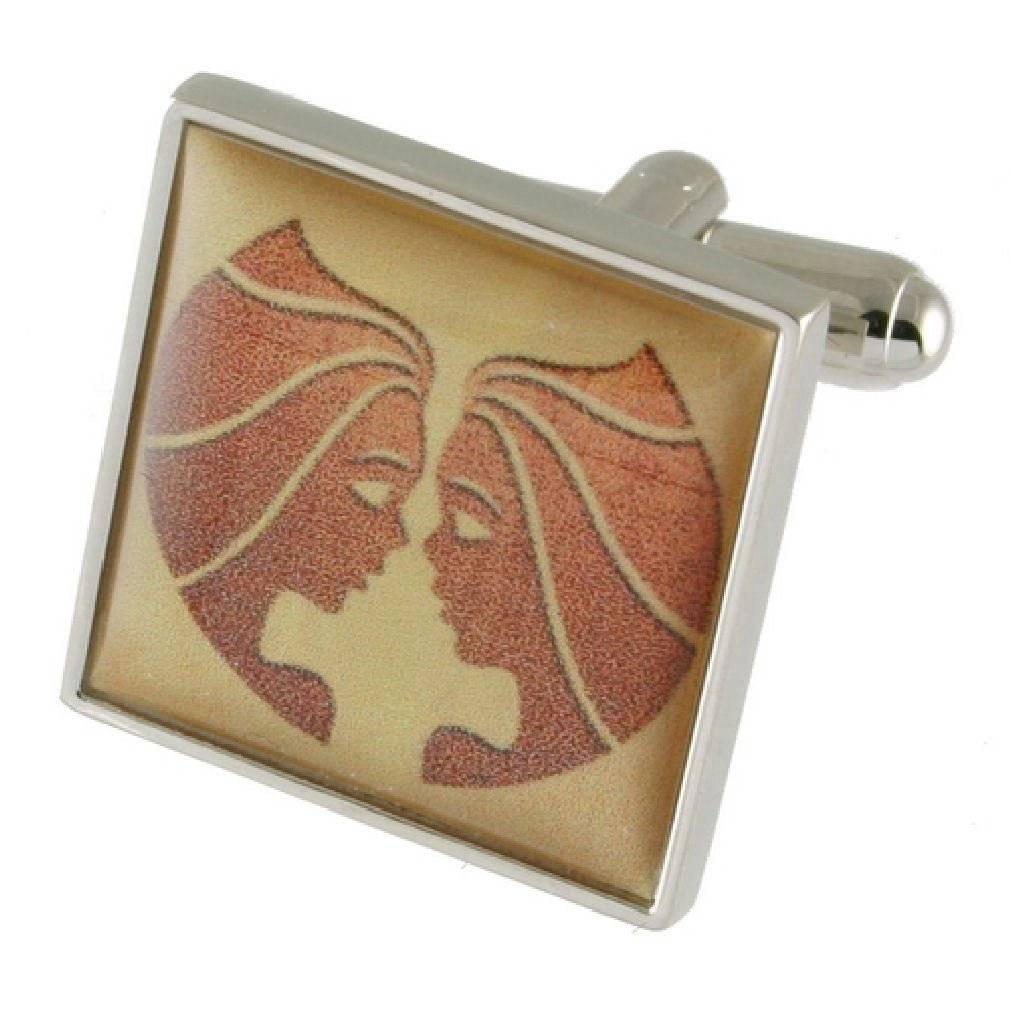Gemini Zodiac Cufflinks for Men - Gold & Silver Star Sign Cuff Links with Handmade Pouch - Perfect Birthday Gift for Gemini Men, Office Wear & Formal Occasions