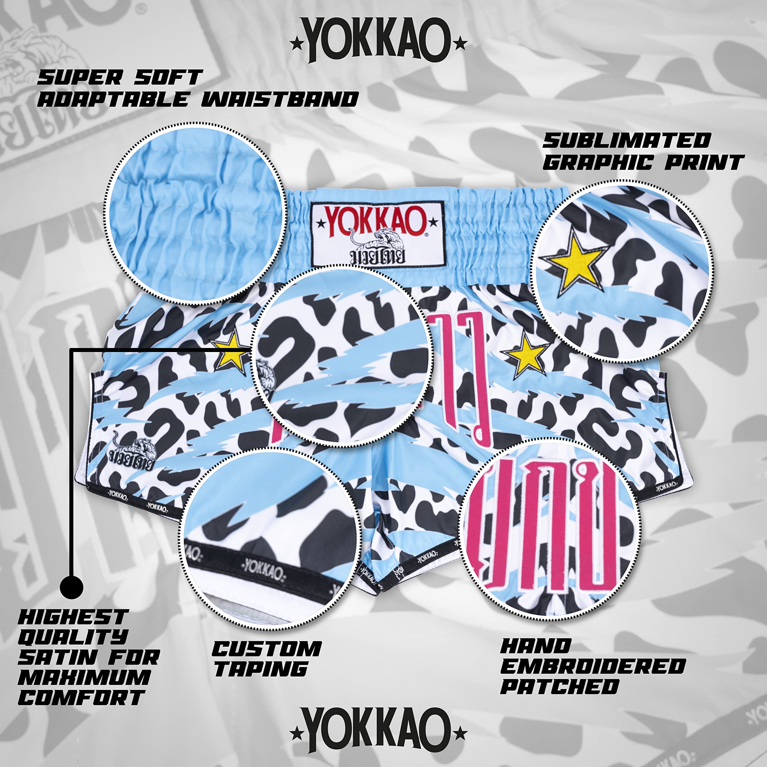 YOKKAO Muay Thai Boxing Shorts for Men & Women - Premium Satin MMA Shorts for Training & Competition | Perfect for Kickboxing, Muay Thai & MMA Fighting | Gym Workout & Martial Arts Apparel