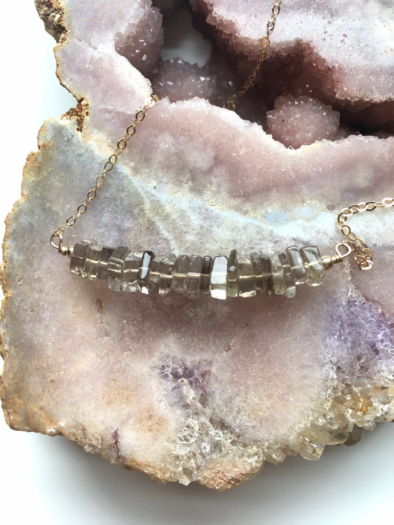 Smoky Quartz Bar Necklace - Root Chakra Jewelry for Grounding & Protection | Spiritual Healing, Meditation & Energy Balancing Accessory