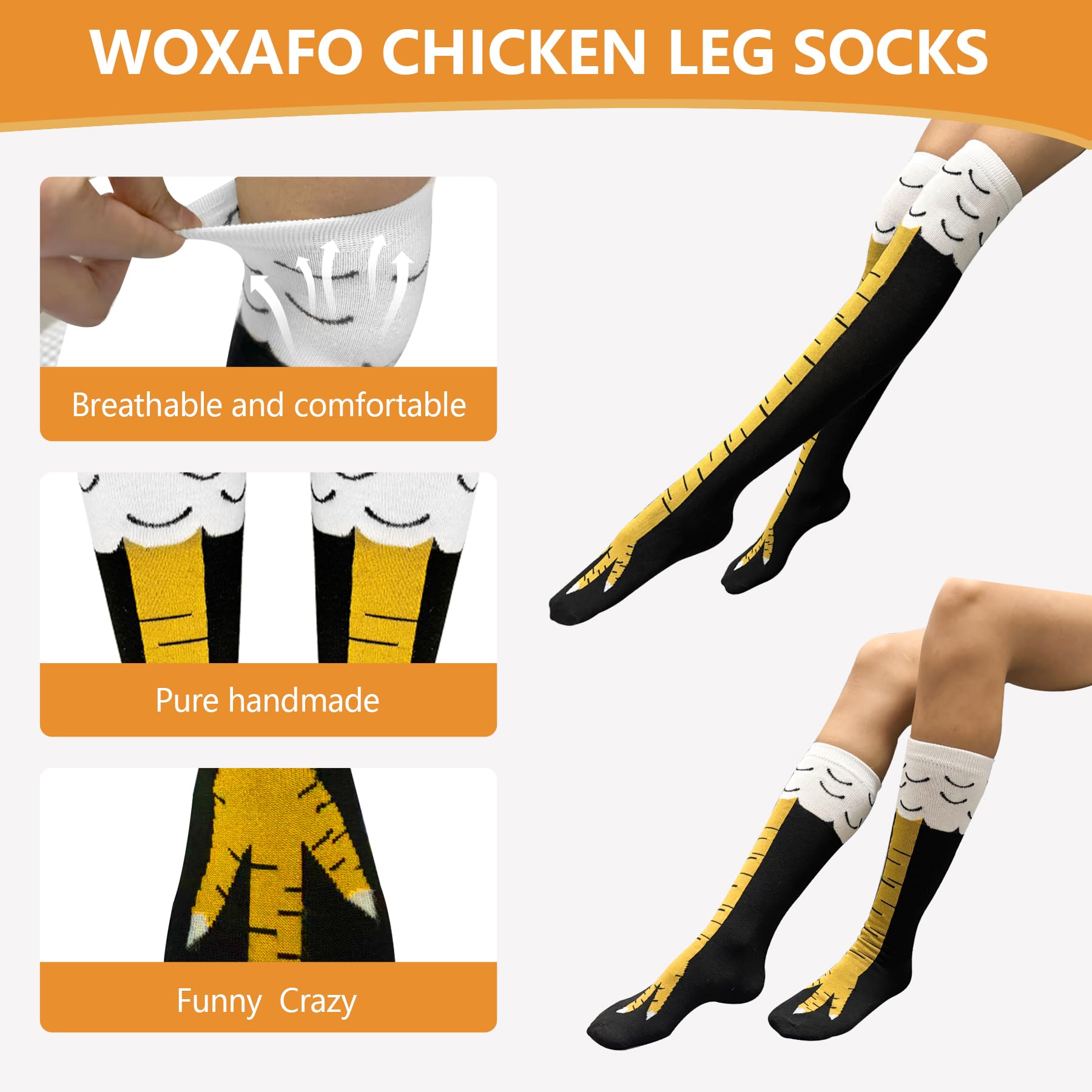 2 Pairs 3D Funny Chicken Leg Socks - Novelty Knee-High & Mid-Calf Animal Paw Costume Socks for Women & Men - Perfect for Thanksgiving, Christmas, Birthday Parties & Stocking Stuffers - Great for Cosplay, Costume Parties & Funny Gifts