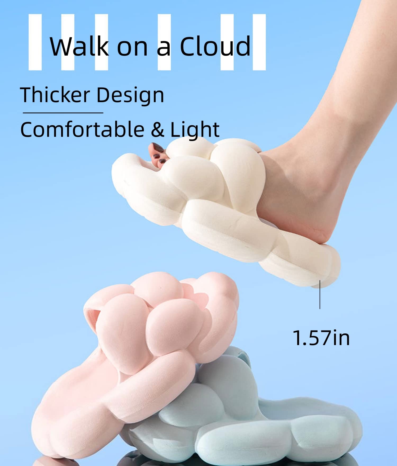 Cloud Bubble Slippers for Women & Men - Non-Slip Quick-Drying Bathroom Sandals with Cushion Thick Sole - Comfortable Indoor/Outdoor Slides for Home, Pool, Beach & Spa Use