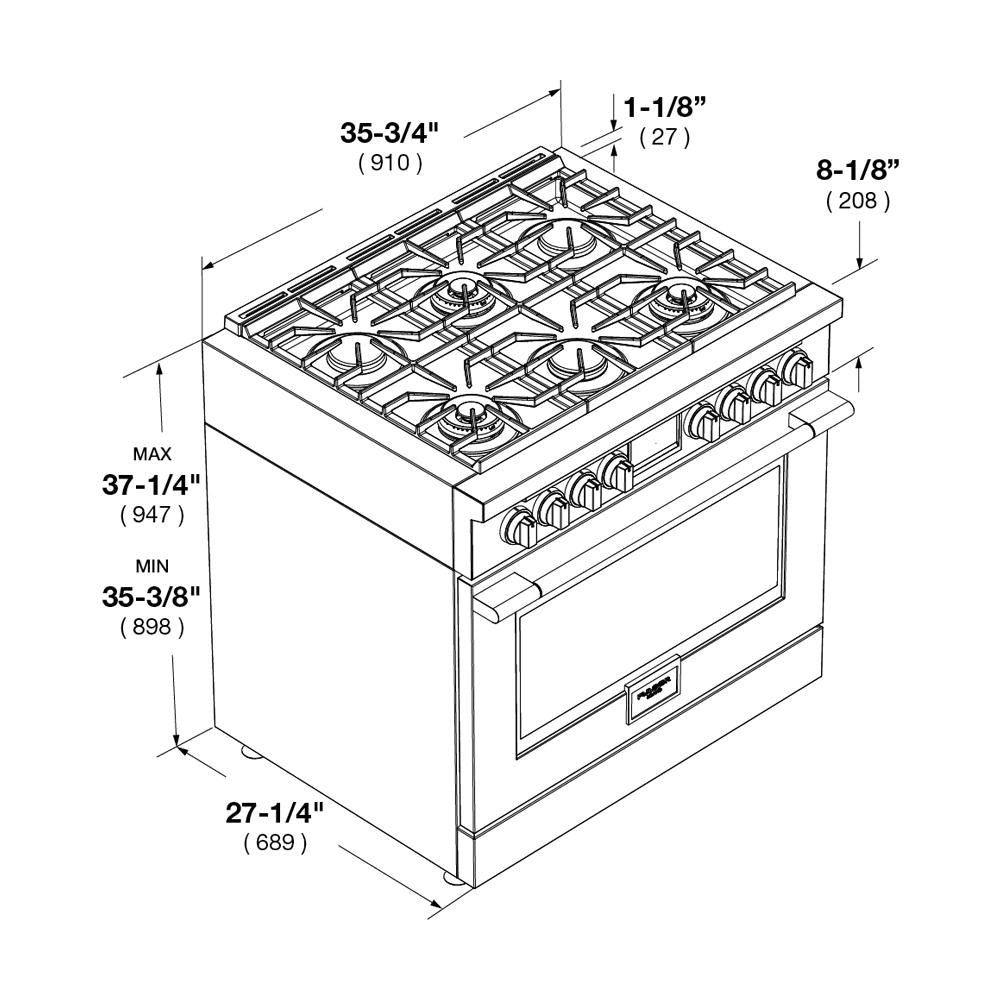 Fulgor Milano 36-inch 400 Series Accento Dual Fuel Range - Stainless Steel Professional Gas & Electric Oven (F4PDF366S1) for Modern Kitchen & Gourmet Cooking