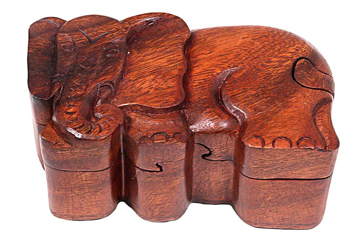 Handcrafted Wooden Elephant Jewelry Box with Hidden Compartment - Secret Stash Box for Rings, Necklaces & Valuables - Perfect Gift for Home Decor & Travel Storage