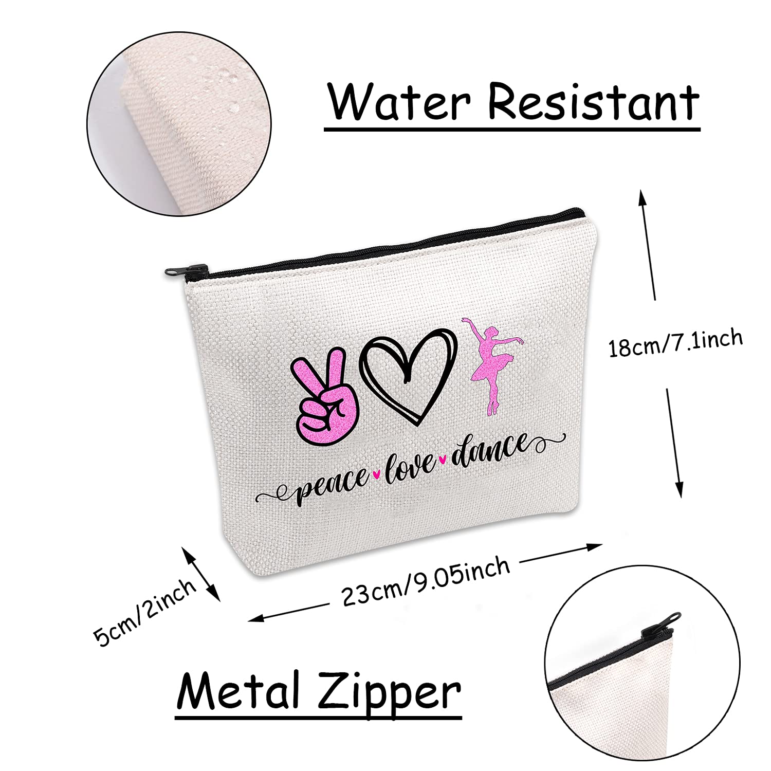 JXGZSO Ballet Dance Makeup Bag - Waterproof Cosmetic Organizer Pouch for Dancers, Coaches & Ballet Girls - Perfect Gift for Dance Classes, Recitals & Performances (Peace Love Dance Design)