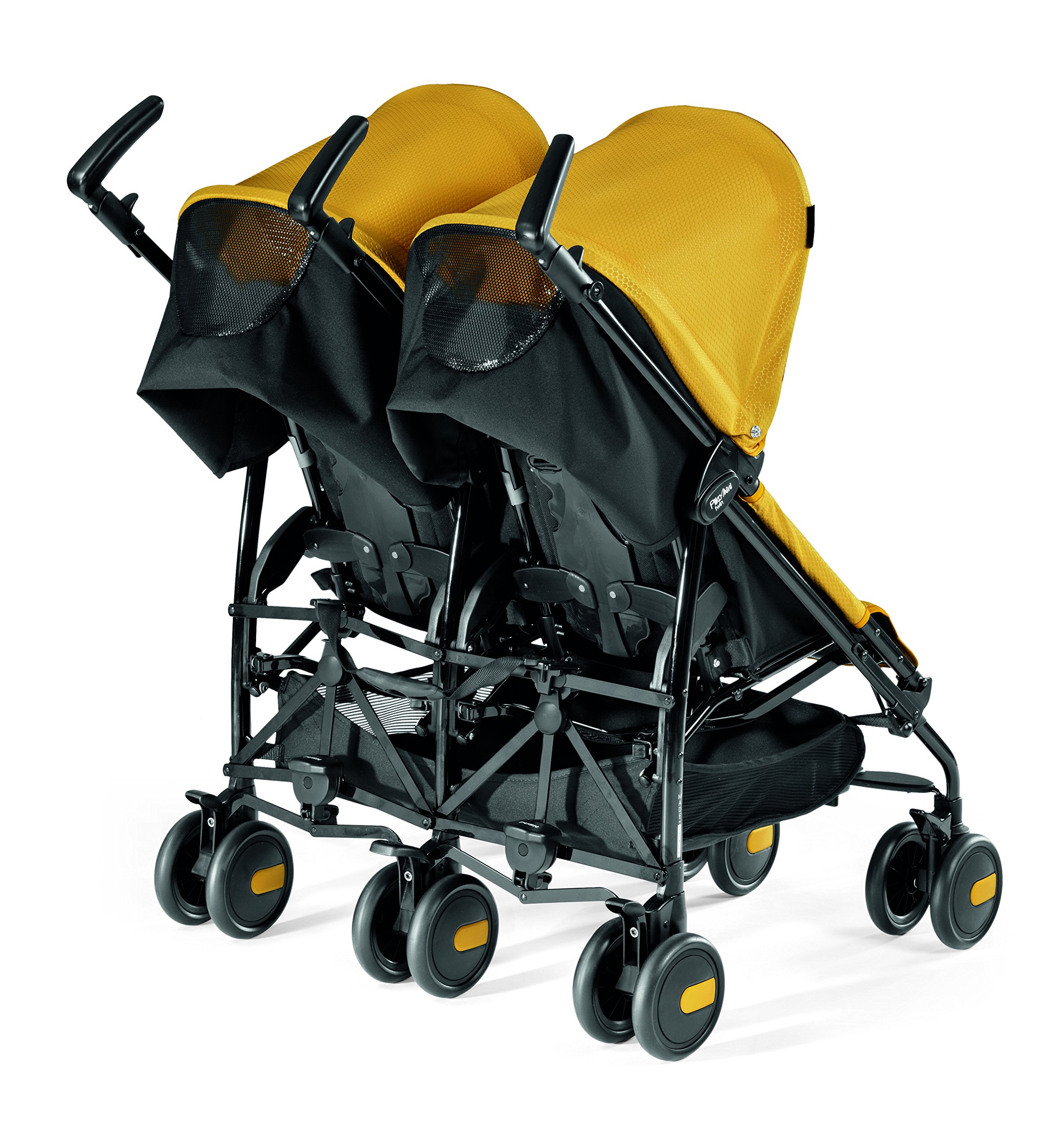 Peg Perego Pliko Mini Twin Baby Stroller - Lightweight Compact Double Stroller for Twins, Yellow | Perfect for Travel, Shopping & Everyday Use with Toddlers